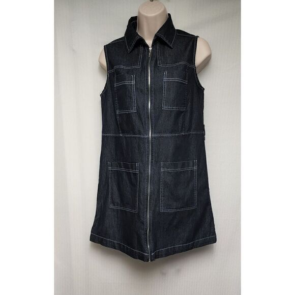 Eighty-Eight Denim Blue Mini Dress Zip Up Front Women’s Size Small - Picture 4 of 7